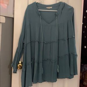 Teal-ish Boutique ruffle shirt